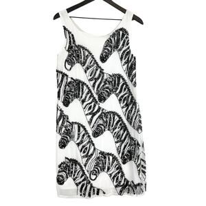 Maeve Anthropologie Beaded Sequins Mini Shift Zebra Dress White Black - S